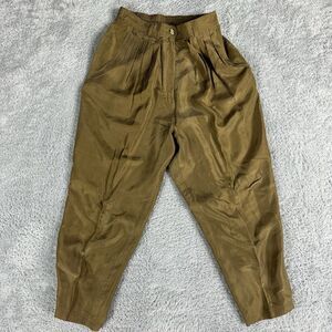 Jacqueline Ferrar Office Workcore Silk Pants M Brown Belt Loops Tapered